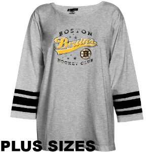   Bruins Womens Plus Size 3/4 Striped Sleeve T Shirt