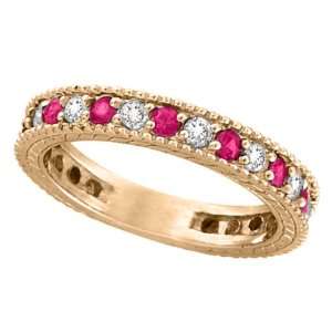 Diamond and Pink Sapphire Ring Anniversary Band 14k Rose 