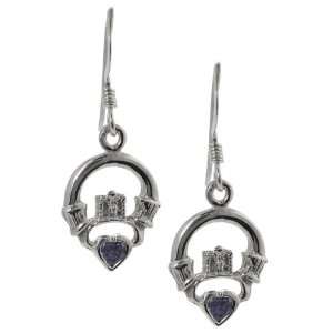   Purple Cubic Zirconia Celtic Claddagh Earrings .925 Stamp Jewelry