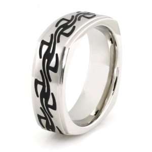  Squared Stainless Steel Ring w/ Barbed Wire Design (Size 7 