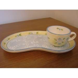   and Bean Shaped Plate Set by Mesa Yellow Blue White 