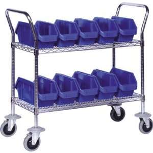  2 Shelf Mobile Wire Cart with Quick Pick Bins Bin Color 