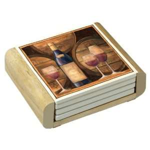 CounterArt Barrels of Wine Design Square Absorbent Coasters in Wooden 