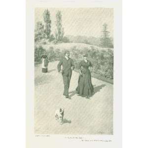    1893 A B Frost Print Man Woman Dog Walking Garden 