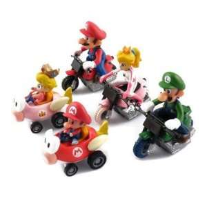  Super Mario Action Figures Pull Back Motorbike Drivers 