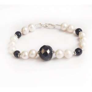  Natural Graceful Faceted Sapphire & Pearl Beaded Bracelet Jewelry