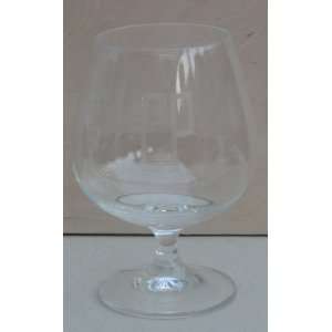 Clear Brandy Glass with letters CP etched in print format on front of 