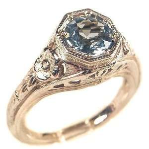   White Gold Antique Style Filigree 1.00ct Sky Blue Topaz Ring Jewelry