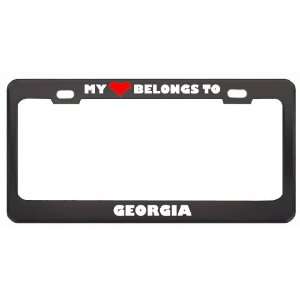 My Heart Belongs To Georgia Country Flag Metal License Plate Frame 