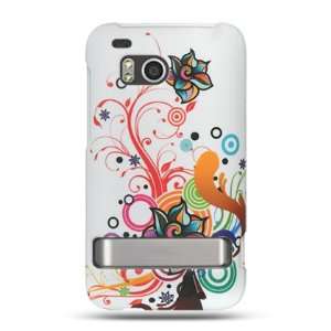 Rubberized phone case with white background and multi colored swirls 