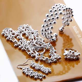 Xmas Gift Silver EP Grape Bead Unisex Necklace&Bracelet&Earring&Ring 