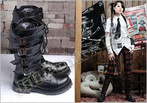 Visual Kei Punk Zipper Hyde Calf Military boots blk 38  
