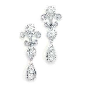   Sterling Silver Cubic Zirconia Post Scroll Design and CZ Drop Earrings