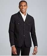   Varvatos black pinstriped cotton three button blazer style# 318005601
