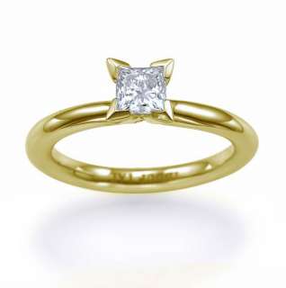 Rounded 4 Prong Solitaire Princess Cut Diamond Engagement Ring 
