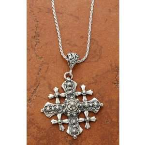  Sterling Silver Ornate Jerusalem Cross, 18 inch chain 