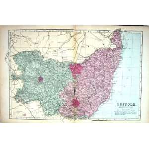  Map 1883 Suffolk England Ipswich Bury St. Edmunds