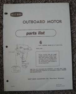 1958 6 HP West Bend Outboard Motor Parts Manual Catalog Model 6801 Gr8 