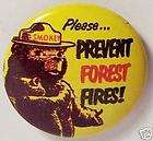 1960s SMOKEY the BEAR PREVENT FOREST FIRES RANGER PIN