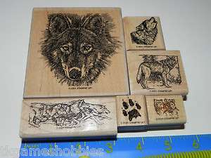 Stampin Up WOLF Retired Rubber Stamp Set 6 Wolves Paw Print  