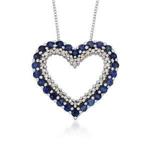   Sapphire, .10ct t.w. Diamond Open Heart Pendant Necklace. 18 Jewelry