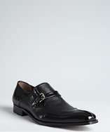 Mezlan black leather buckle strap slip on loafers style# 318026401