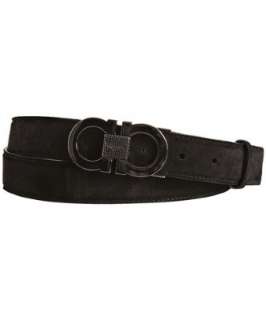 style #306008301 black suede double gancio reversible belt