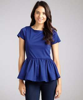 Wyatt cobalt stretch short sleeve peplum top