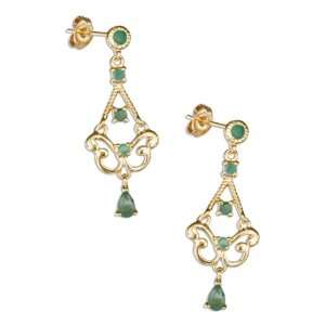   Silver 18kt Gold Plated Genuine Emerald Chandelier Earrings. Jewelry