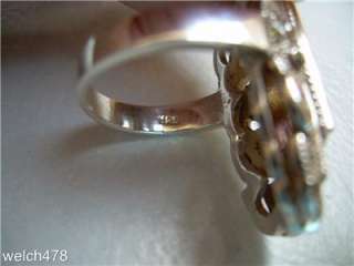   Sterling Silver & 3 Stone Marcasite Diamond Ladies Ring Sz.7  