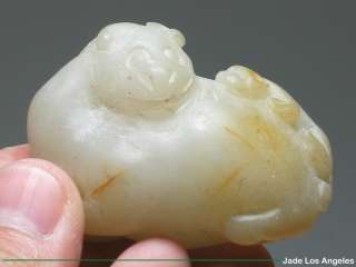 Rare Antique Chinese 19th C. Double Dragon Nephrite White Jade Pendant 