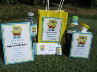 Spongebob Birthday PDF CD w/ Invitation Favor Tag Water Candy Gum 