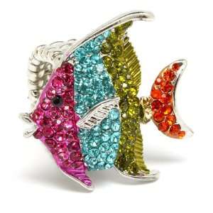  Reef Creature Coral Fish Crystals Cocktail Ring 
