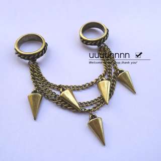 PUNK SPIKE CHAINS METAL BRONZE DOUBLE RING SIZE 7  