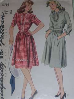 1930s 1940s SIMPLICITY #4717 LADIES DRESS PATTERN   12  