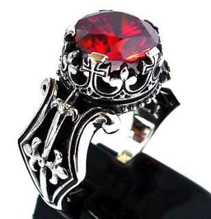 RED SAPPHIRE KING CROWN STERLING 925 SILVER RING Sz 8.5  