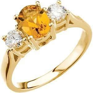 Attractive Genuine Golden Citrine & Large Diamond Ring set in 14 kt 