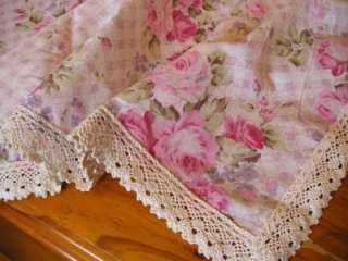 RosaryAtHome Pink Rose Cotton Table Cloth Lace Edge 78  