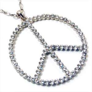 Chunky Large Clear Crystal Peace Sign Necklace  