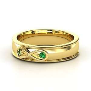 Infinite Love Ring, 14K Yellow Gold Ring with Green Tourmaline 