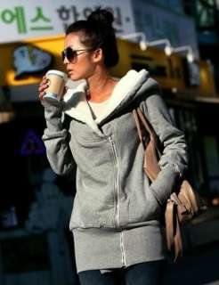 Fashion Korea Women Hoodie Jacket Coat Warm Outerwear hooded Zip Up 
