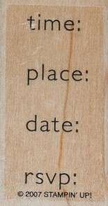 DATE TIME PLACE RSVP INVITATION ~ STAMPIN UP rubber stamp 1851  