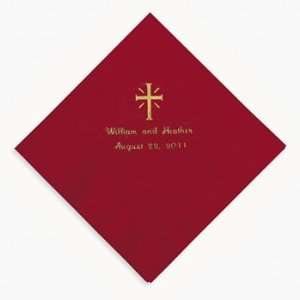  Personalized Gold Cross Beverage Napkins   Red   Tableware 