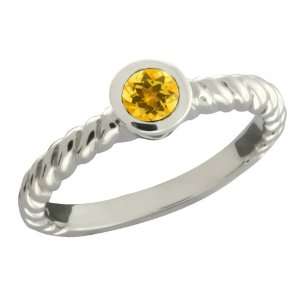  0.26 Ct Round Yellow Citrine 14k White Gold Ring Jewelry