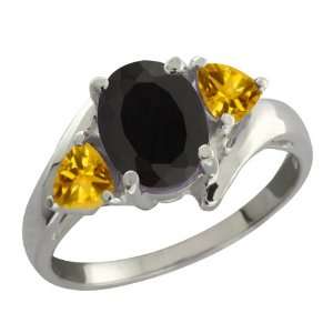   05 Ct Oval Black Onyx and Yellow Citrine 18k White Gold Ring Jewelry