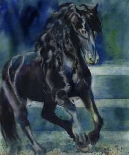 Print Watercolor Painting Friesian Horse Art  