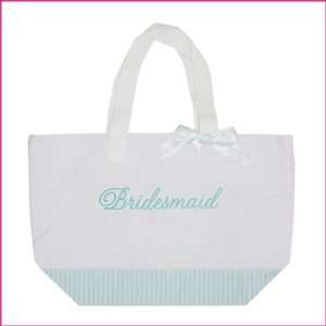  Bridesmaid Tote Bag in White with Aqua Stripes Everything 