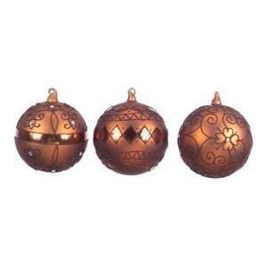  Set 12 Bronze Brown Pattern Ball Glass Christmas Ornaments 