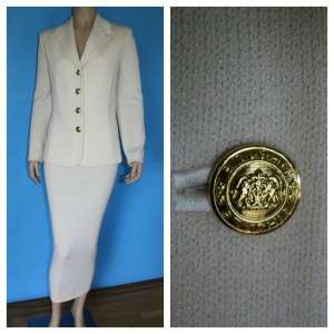   FITTED JACKET & SKIRT 2 PC SUIT WHITE CREST BUTTONS 12 14 16  
