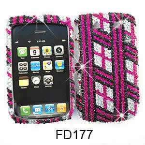 CELL PHONE CASE COVER FOR BLACKBERRY TORCH 9800 RHINESTONES PINK LINES 
